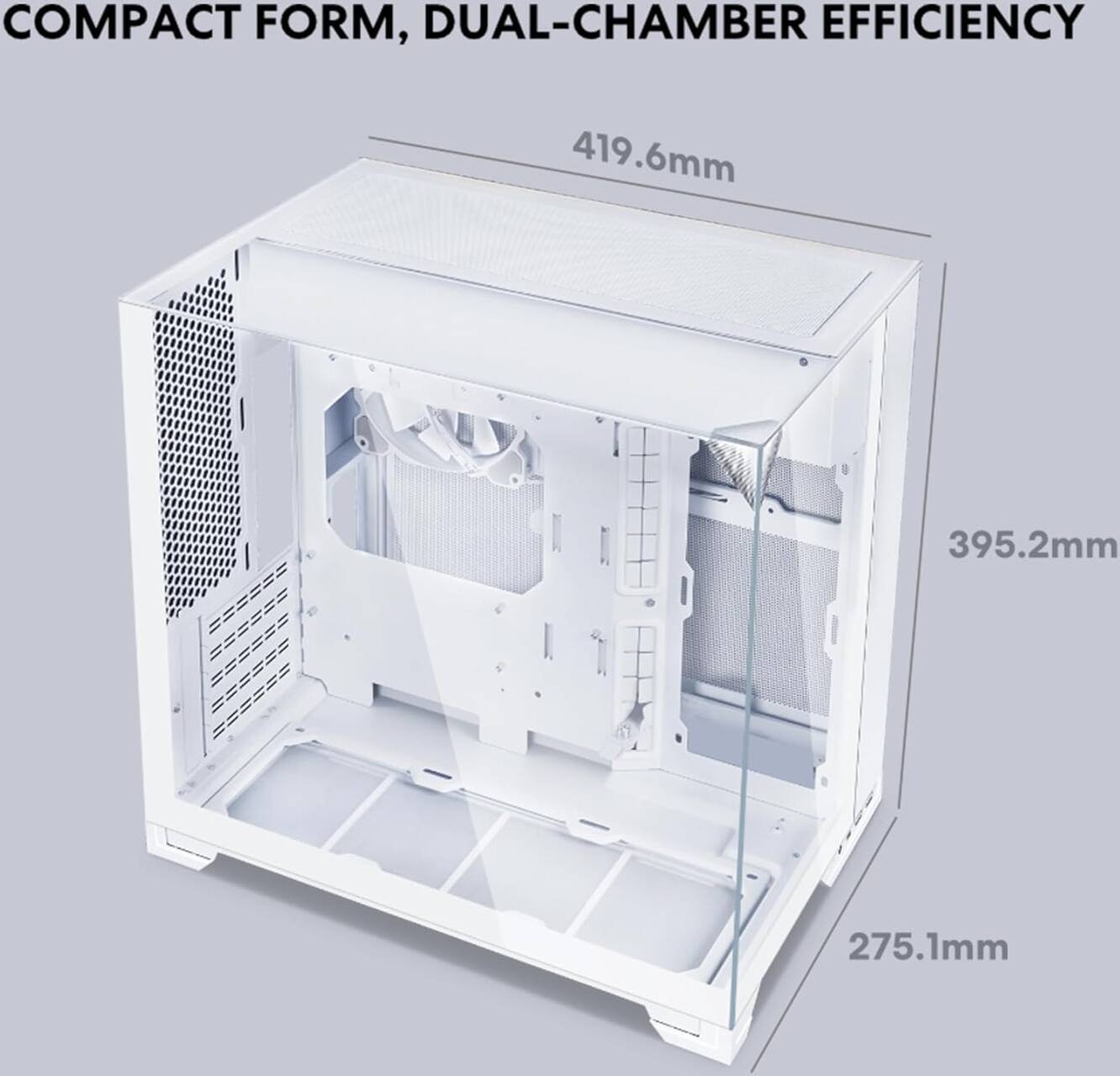 Lian Li O11 Vision-M PC Case White mATX, 140mm Fan, Triple Tempered Glass, Dual-Chamber, Supports 360mm AIO & ATX PSUs White - كيس ابيض
