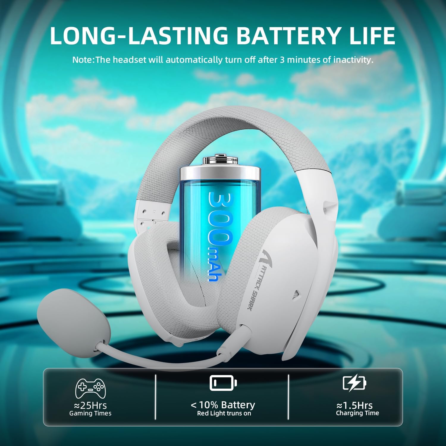 ATTACK SHARK L80PRO Wireless Gaming Headset Lightseed Tech- Built-in&Detachable Dual Microphone-Lightweight Headphone with Tri-Mode(2.4GHz USB C&A Dongle/BT/Wired)-for PC Mac Switch Win-White - سماعة قيمنق وايرليس