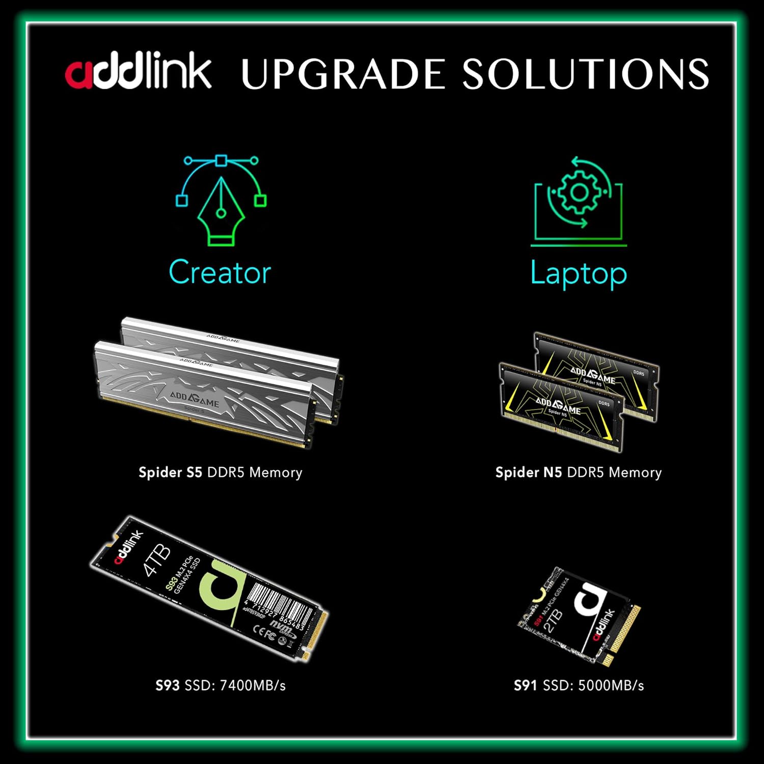 Addlink AddGame Spider P5 DDR5 RAM 16GB Gaming 5600MHz 288-Pin, CL46 1.1V UDIMM, Compatible Desktop Computer Memory - رام