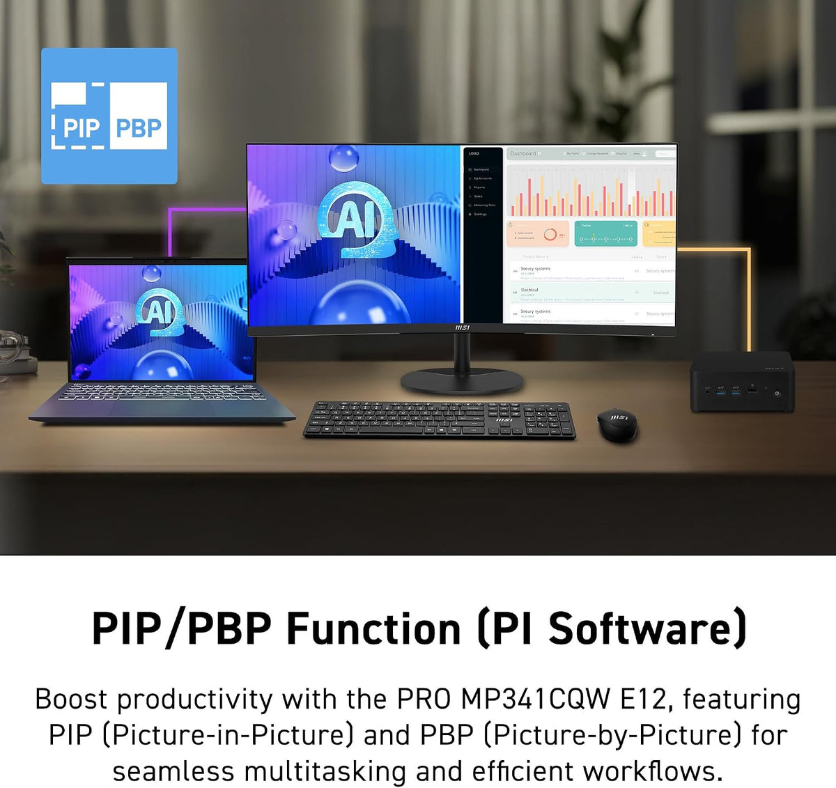 MSI PRO MP341CQ E12 34 Inch Ultrawide Curved Desktop Monitor – 120Hz, UWQHD (3440x1440), 1500R VA Panel, VESA Mountable & Integrated Speakers - شاشة