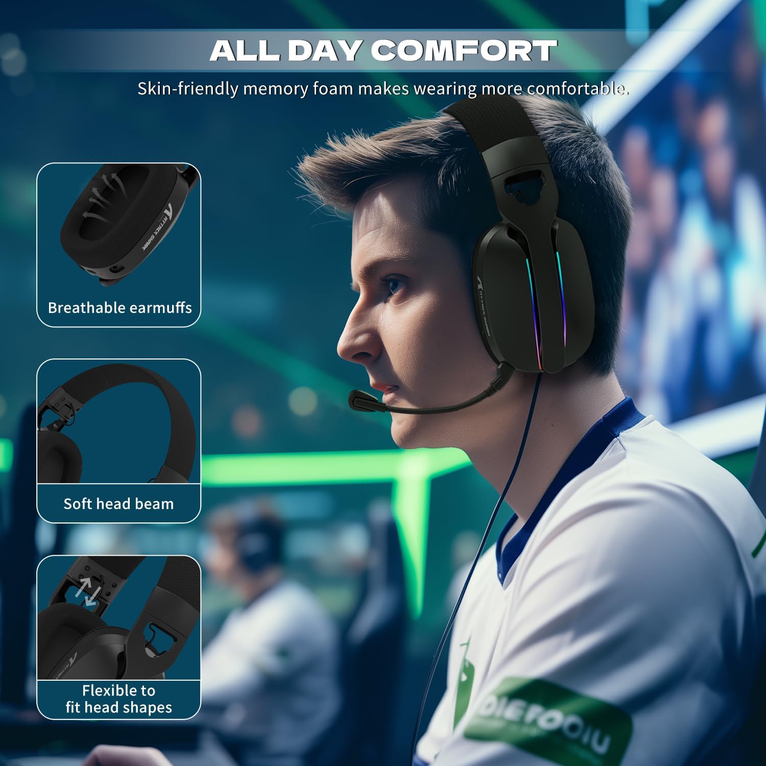 ATTACK SHARK L90 Ultra-Light Wireless Headset,RGB,Foldable,Triple- Mode-2.4Ghz/Bluetooth/Wired Gaming Headphone with mic,40mm Driver,7.1 Surround Sound,for Xbox/PS4/PS5/PC Customize via Software-Black - سماعة قيمنق وايرليس