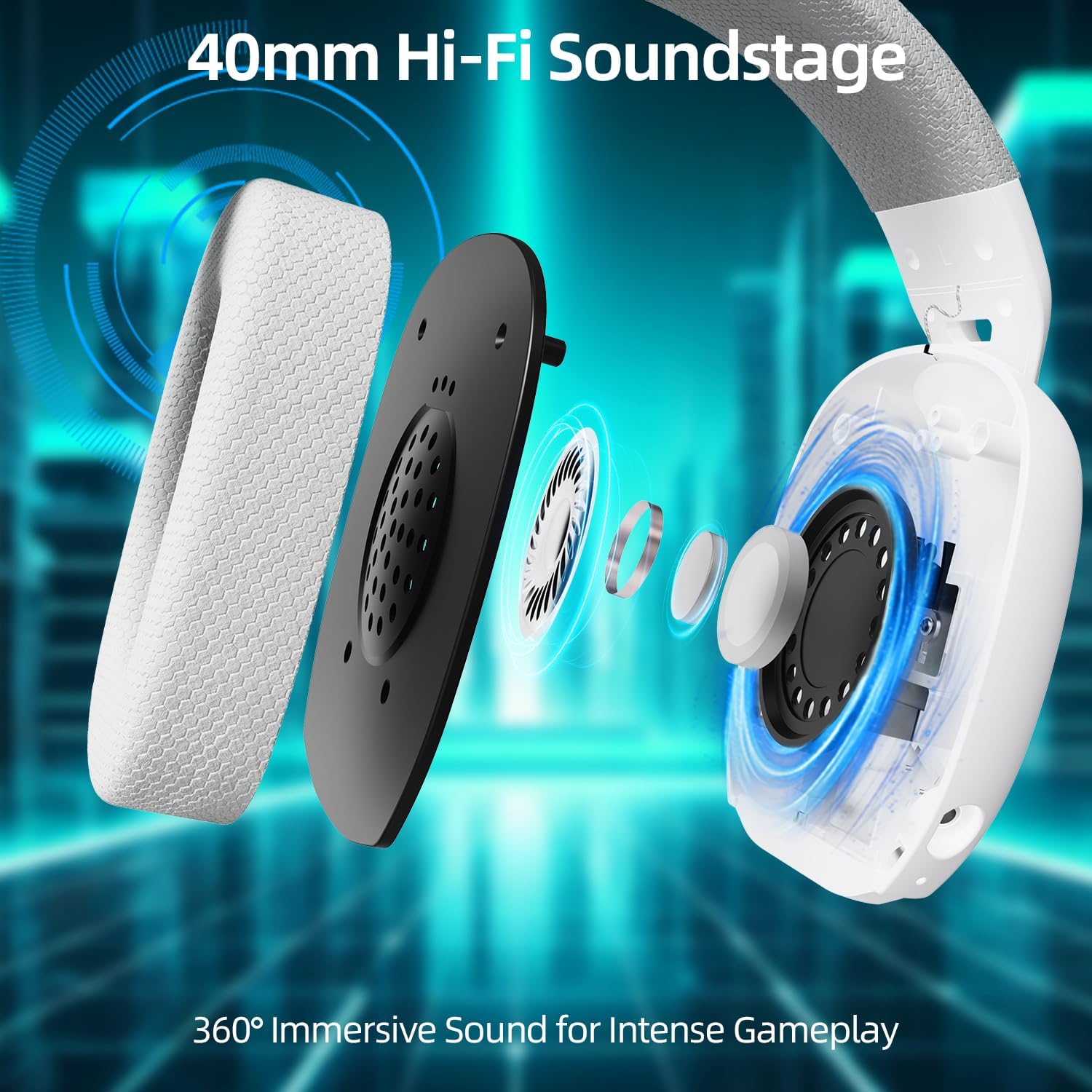 ATTACK SHARK L80PRO Wireless Gaming Headset Lightseed Tech- Built-in&Detachable Dual Microphone-Lightweight Headphone with Tri-Mode(2.4GHz USB C&A Dongle/BT/Wired)-for PC Mac Switch Win-White - سماعة قيمنق وايرليس