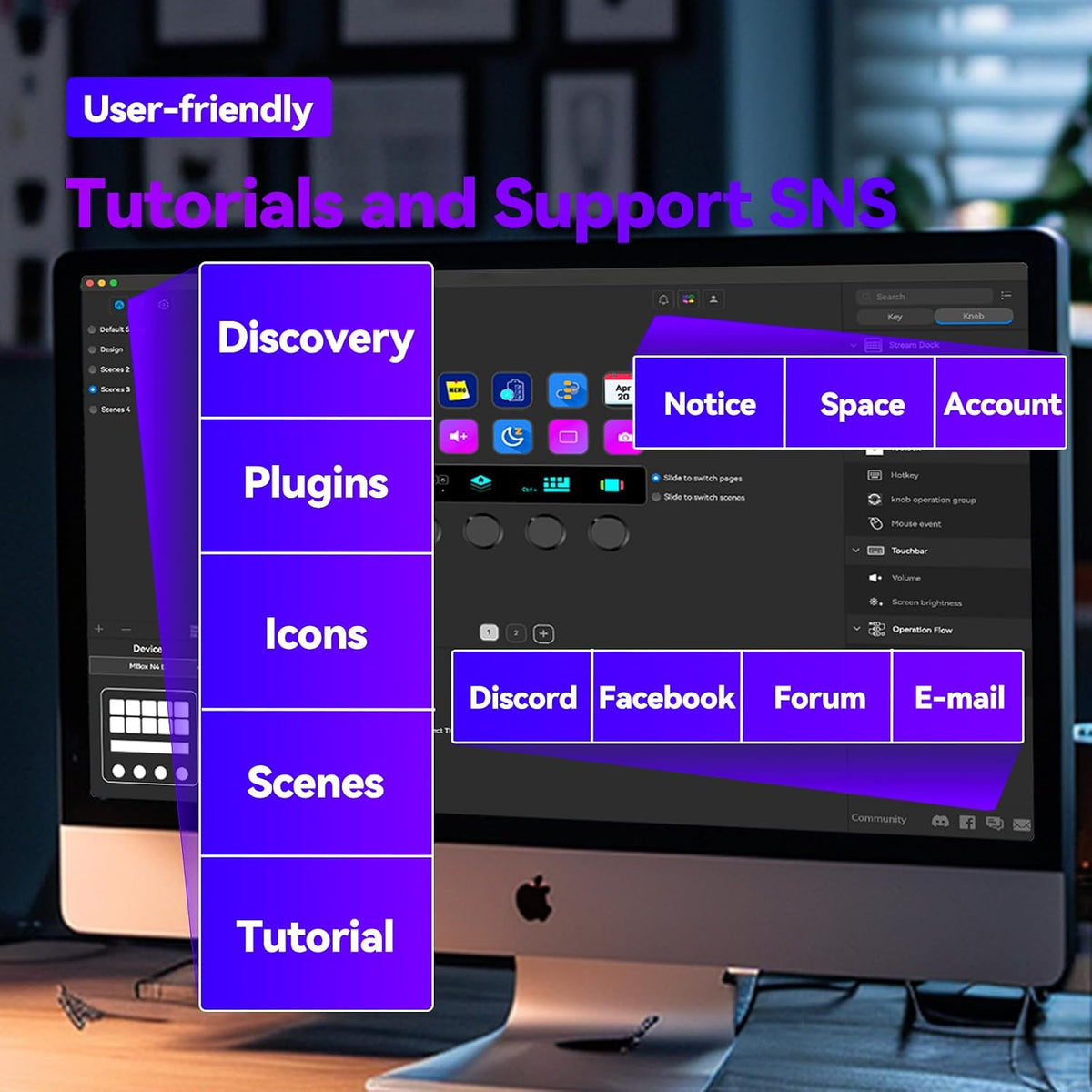 MiraBox N4 Stream Dock Black – 10 Customizable LCD Keys, 4 Rotary Knobs, Touch Screen, Live OBS Control & Visual Shortcuts (Mac/Win) - مكسر صوت و ستريمر
