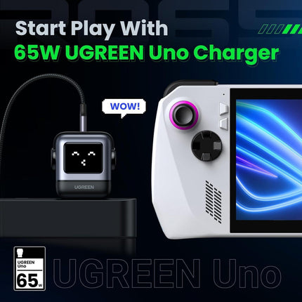 UGREEN Robot Charger 65W USB C Charger Nexode 3-Port Robot GaN Charger Compact Fast - Black - شاحن ذكي مع شاشه