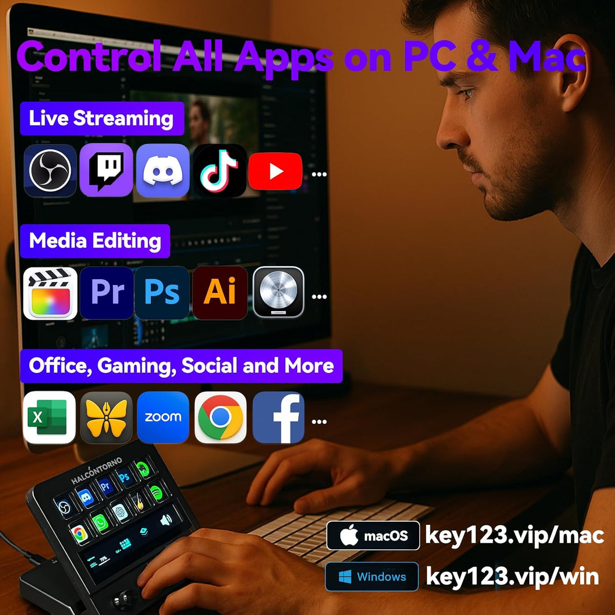 MiraBox N4 Stream Dock Black – 10 Customizable LCD Keys, 4 Rotary Knobs, Touch Screen, Live OBS Control & Visual Shortcuts (Mac/Win) - مكسر صوت و ستريمر