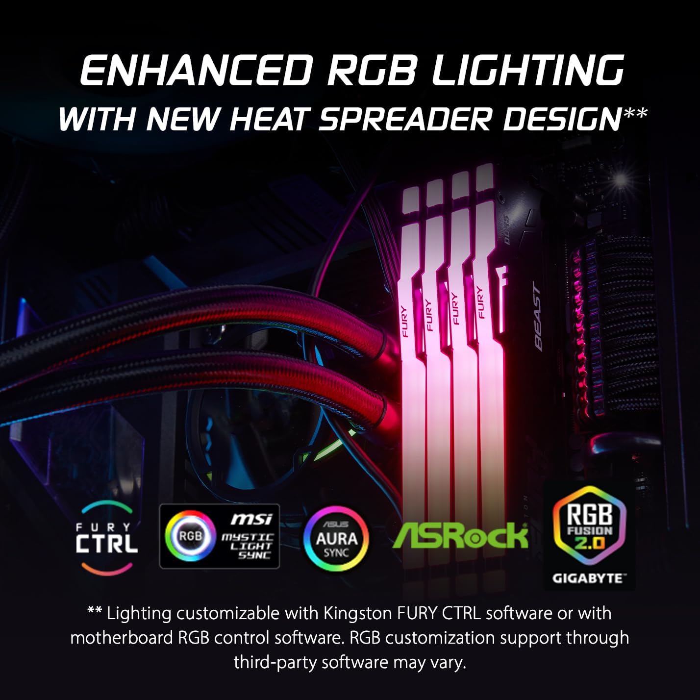 Kingston Fury Beast RGB 32GB (2x16GB) 6000MT/s DDR5 RAM, CL30, Intel XMP/AMD EXPO, Dual Channel DIMM Kit Black - الذاكرة العشوائية