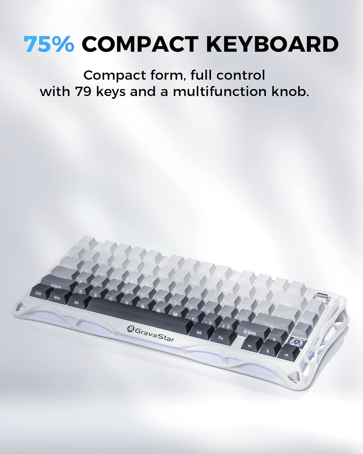 GravaStar Mercury K1 75% Wireless Mechanical Gaming Keyboard, Aluminum Alloy Exoskeleton Design, Gasket Custom Keyboard Hot-Swap Socket, Linear Switches, RGB Backlit White - كيبورد