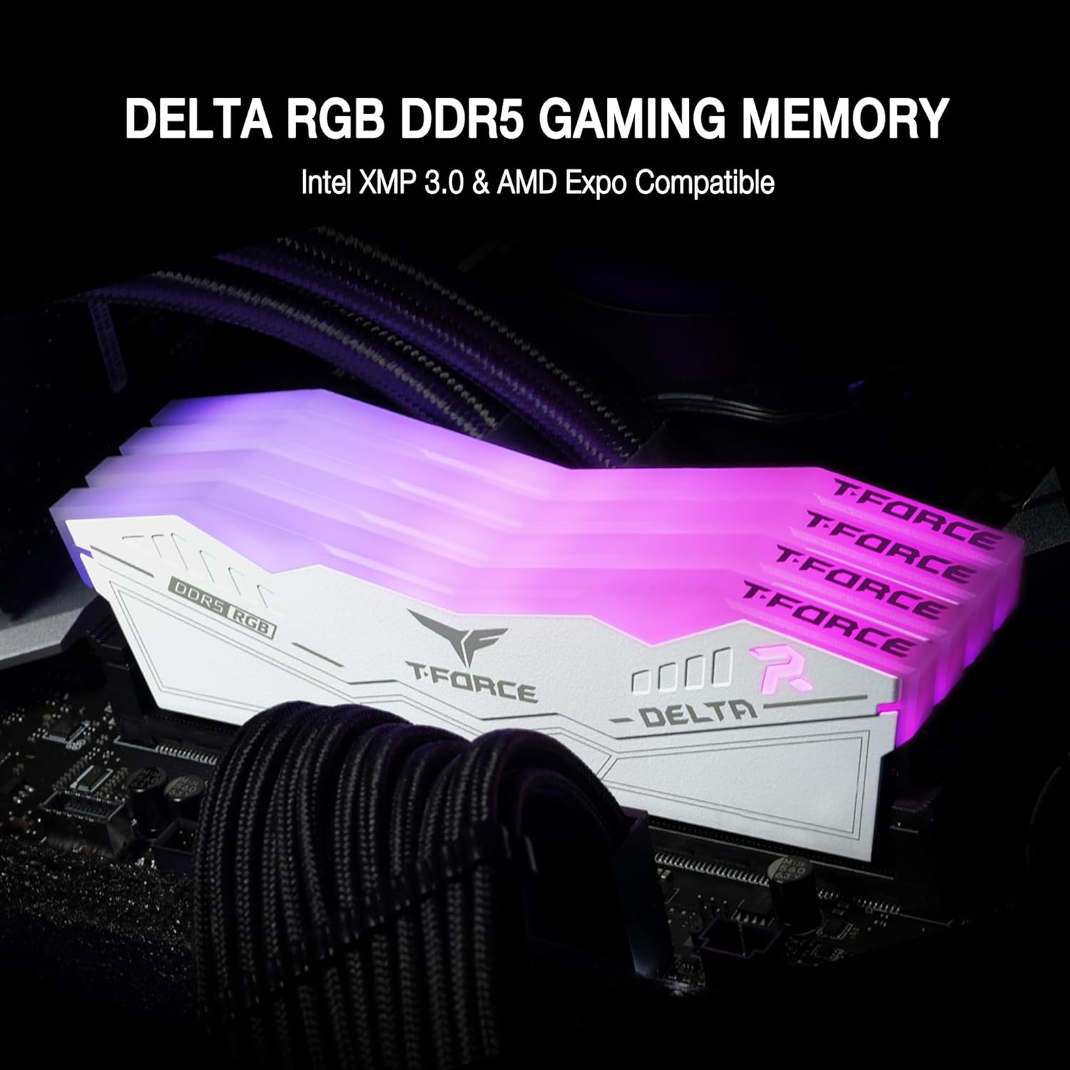 TeamGroup T-Force Delta RGB 32GB (2x 16GB) DDR5 6000 RAM, 38 CAS Latency, Intel XMP 3.0 Chipset, White - رام بيضاء