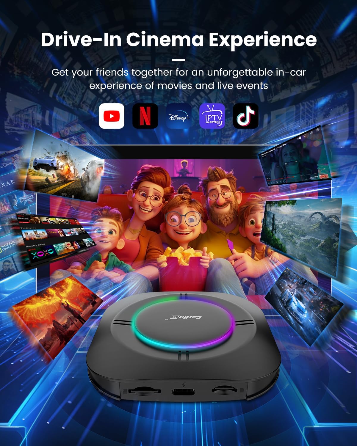Carlinkit TBox S2 Ambient Android 13 AI Box (8GB RAM + 128GB, Qualcomm 8-Core, RGB Lighting, Wireless CarPlay & Android Auto) - قطعة تحويل شاشة الوكالة الى شاشة الاندرويد