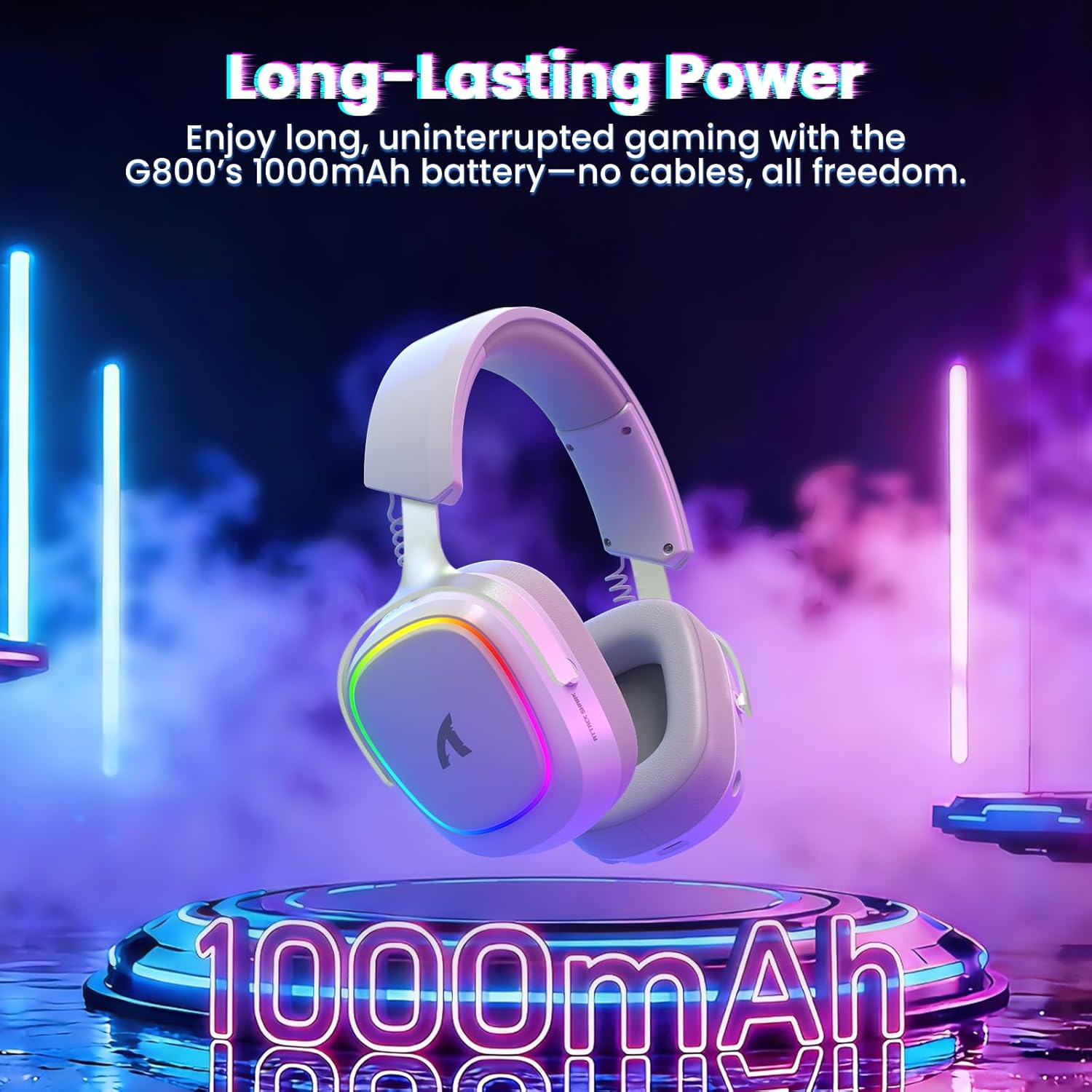 ATTACK SHARK G800 Wireless Gaming Headset, 7.1 Surround Sound White -  سماعة محيطية لا سلكية بيضاء