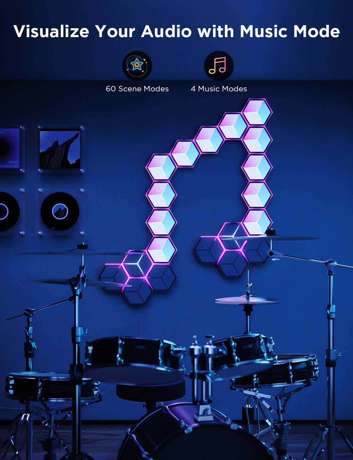 Govee Glide Hexagon Light Panels Ultra 7-Pack (Meteor Grey, H606A) – 3D RGBIC Smart LED Wall Panels - إضاءة حائط