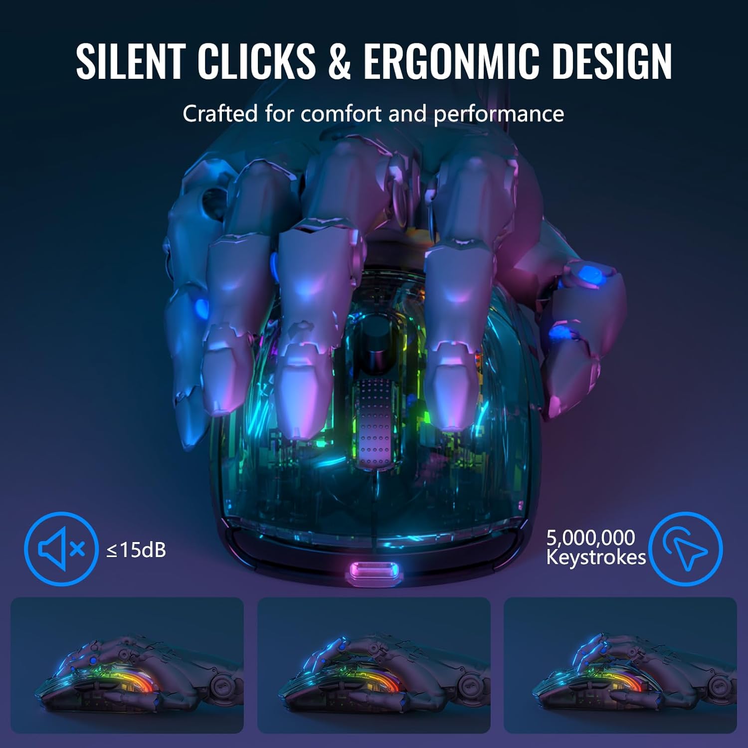 ATTACK SHARK X2 Pro Wireless Gaming Mouse with RGB Charging Dock,Tri-Mode PC Gaming Mice 2.4G/Bluetooth/Wired,Noiseless Mouse RGB Backlit,Transparent Shell,PixArt 3212 4000 DPI,for Win/MAC,Black - ماوس قيمنق