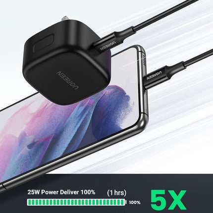 UGREEN 25W PD Fast Charger With USB C To USB C Cable 2M - Black - شاحن مع واير شحن