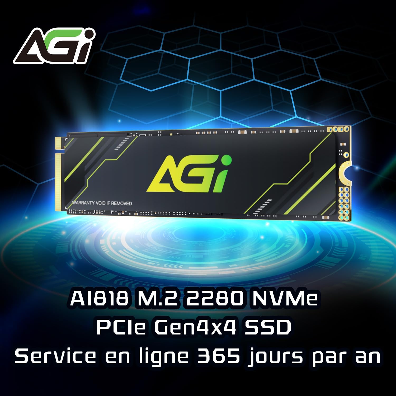AGI 2TB AI818-43 PCIe NVMe M.2 Gen4x4 SLC Cache 3D NAND Flash Internal Solid State Drive SSD with Graphene Heat Sink (R/W Speed up to 5230/4780 MBs) - تخزين