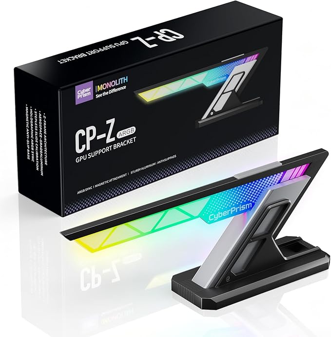 CyberPrism CP-Z ARGB GPU Support Bracket MONOLITH, 75-125mm, Anti-Sag - Black - حامل كرت شاشة