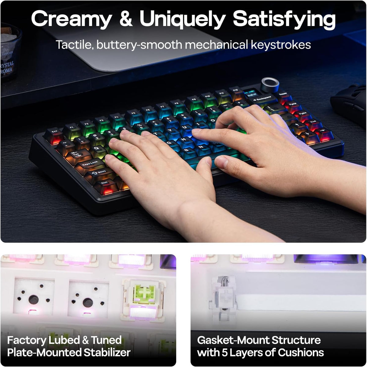 EPOMAKER x AULA F75 MAX Wireless Mechanical Keyboard (Black) – 75% Gasket Mount, Tri-Mode, Hot-Swappable & RGB Metal Knob - كيبورد ميكانيكي مع شاشة