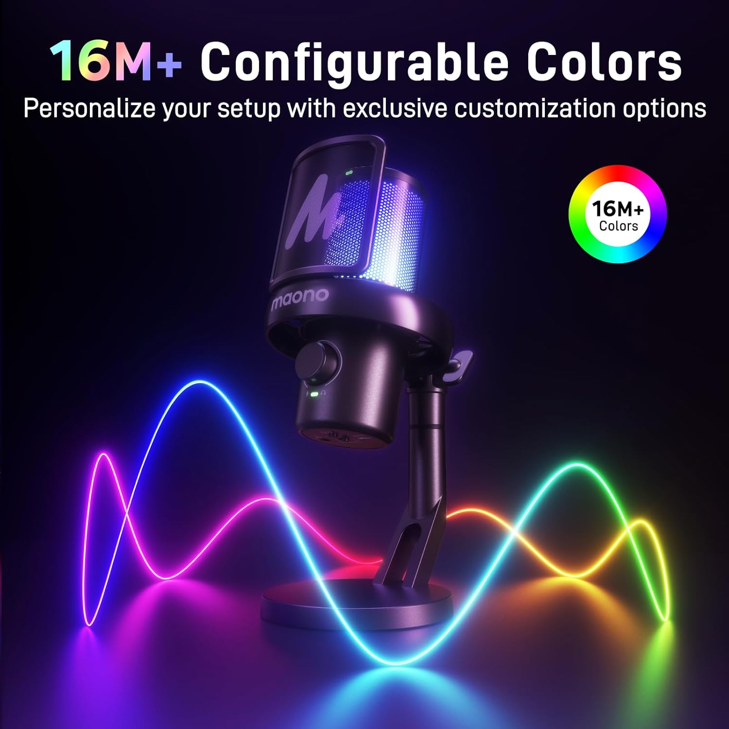 MAONO DM40 Pro wireless RGB Microphone With AI, Noise Cancellation, for Sony, Twitch, YouTube - Black - مايكروفون لاسلكي