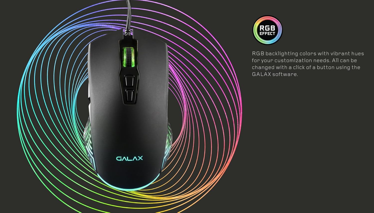 Galax Slider-03 USB Wired Gaming Mouse RGB, 7 Programmable Buttons, 7200 DPI, Light Weight - Black - موس ألعاب