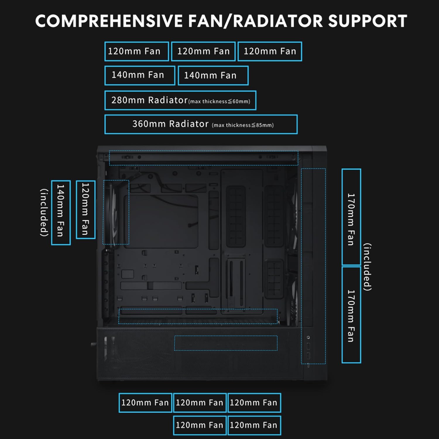 Lian Li LANCOOL 217 INF Infinity Mirror Computer Case, Mid-Tower ATX PC Case with Pre-Installed Fans, Black - كيس اسود