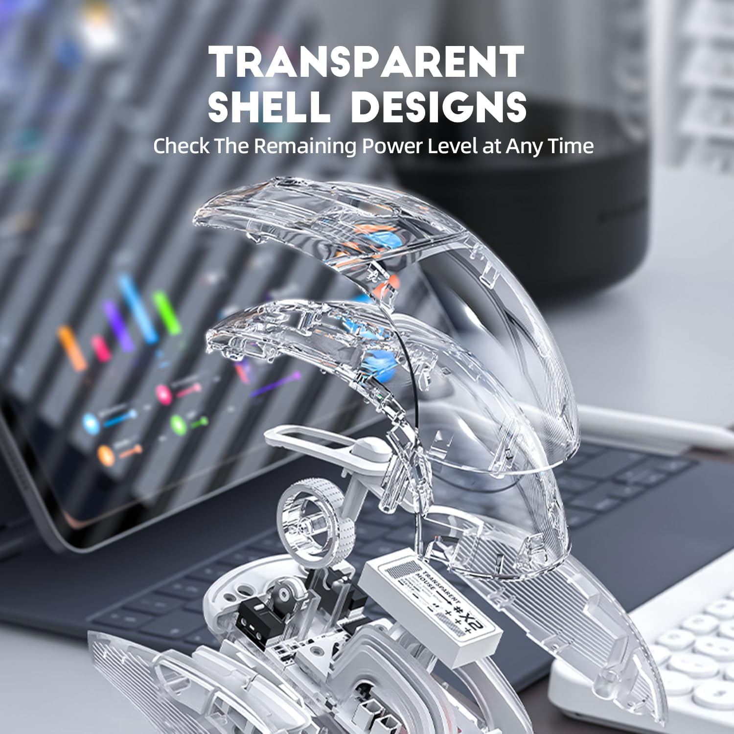 ATTACK SHARK X2 Pro Wireless Gaming Mouse with RGB Charging Dock,Tri-Mode PC Gaming Mice 2.4G/Bluetooth/Wired,Noiseless Mouse RGB Backlit,Transparent Shell,PixArt 3212 4000 DPI,for Win/MAC,White - ماوس قيمنق لاسلكي
