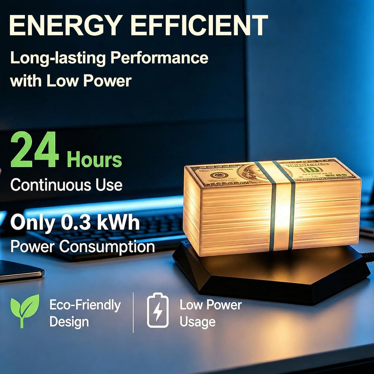 Floating Money Lamp – Magnetic Levitation Dollar Lamp with 3-Color LED Ambient Light & 360° Rotation - مصباح المال العائم
