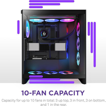 NZXT H7 Flow RGB Mid Tower ATX Airflow Black Case - كيس أسود مع أر جي بي