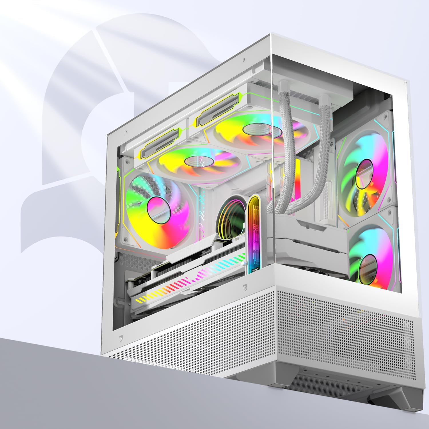 TGDGAMER x GPERHUAN DY7-White ARGB Vertical GPU Holder with Temperature Display, white - حامل كرت شاشة