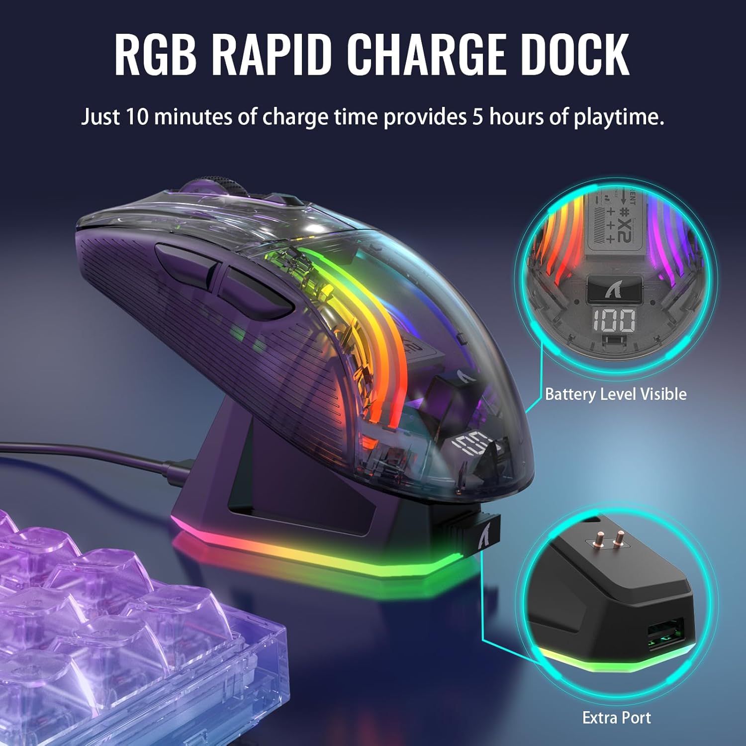 ATTACK SHARK X2 Pro Wireless Gaming Mouse with RGB Charging Dock,Tri-Mode PC Gaming Mice 2.4G/Bluetooth/Wired,Noiseless Mouse RGB Backlit,Transparent Shell,PixArt 3212 4000 DPI,for Win/MAC,Black - ماوس قيمنق