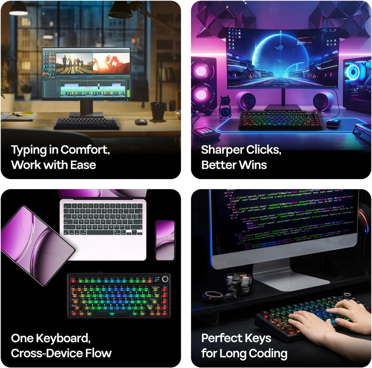 EPOMAKER x AULA F75 MAX Wireless Mechanical Keyboard (Black) – 75% Gasket Mount, Tri-Mode, Hot-Swappable & RGB Metal Knob - كيبورد ميكانيكي مع شاشة