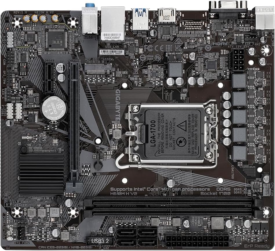 Gigabyte H610M H V2 DDR5 Gaming Motherboard - Supports Intel Core 14th CPUs, Hybrid Digital VRM, up to 5600MHz DDR5, - لوحه أم