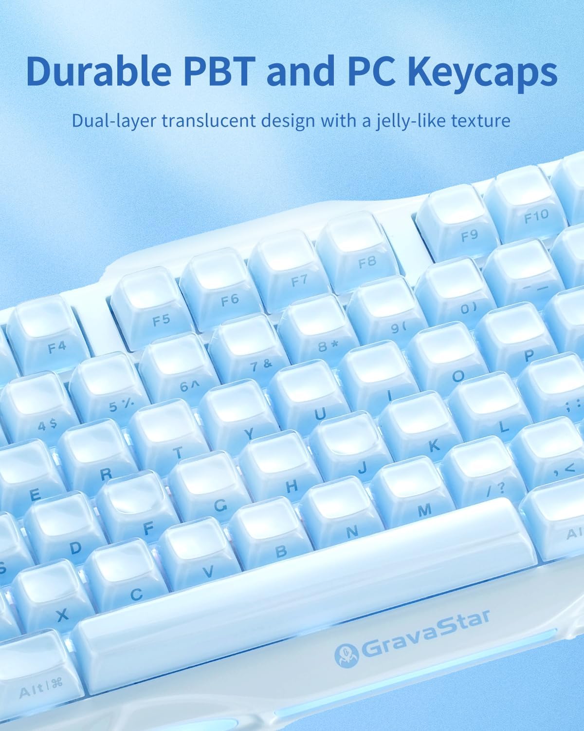 GRAVASTAR MERCURY K1 75% Wireless Tri-mode Mechanical Gaming Keyboard – Ice Blue - كيبورد احترافي لاسلكي