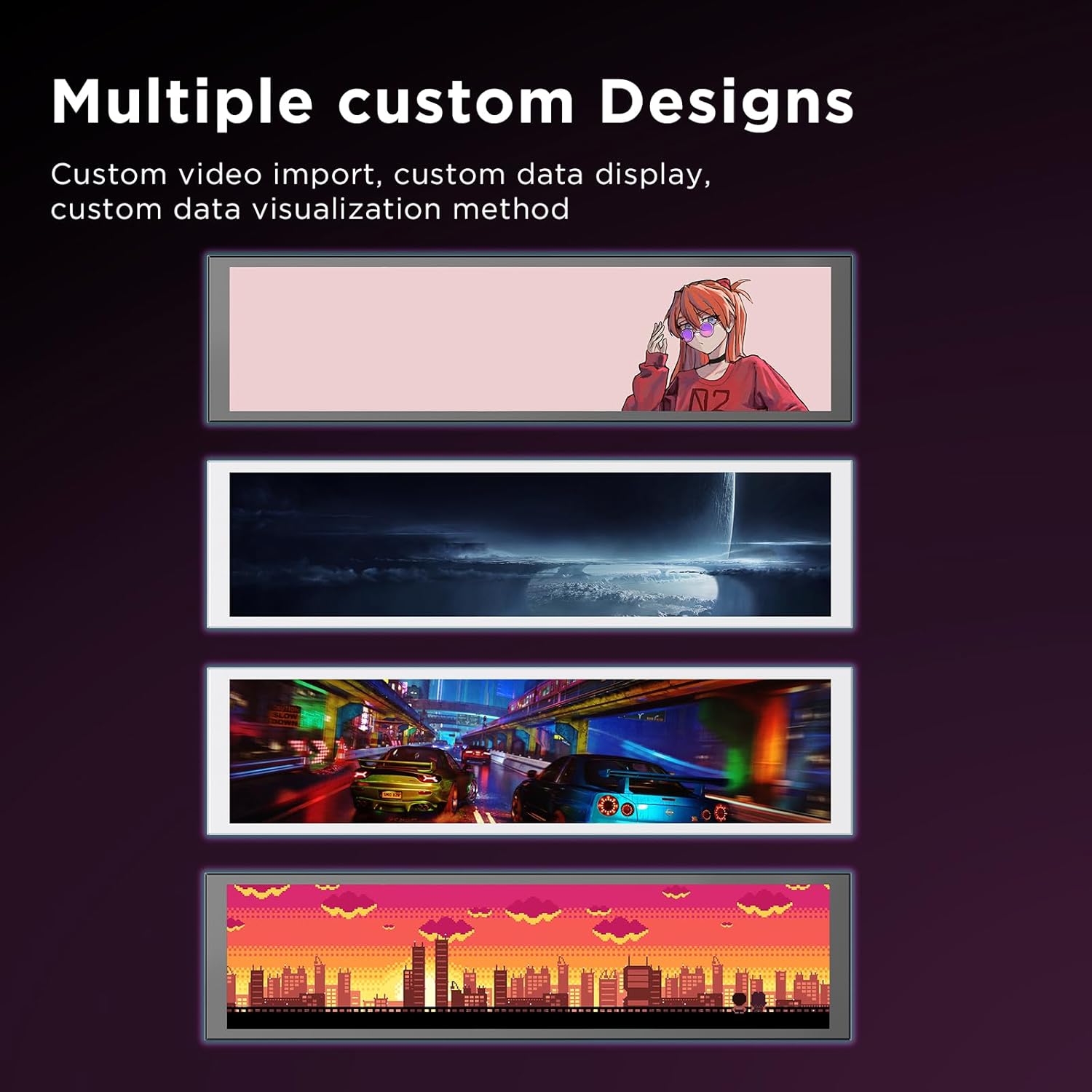 Jungle Leopard 9.16 Inch LCD Mini Secondary Monitor PC Computer | Customizable 1920*480 IPS Temperature display screen | USB TYPE-C 9-Pin Motherboard Connection for Laptop Computer Windows GPU CPU-Black -  شاشة