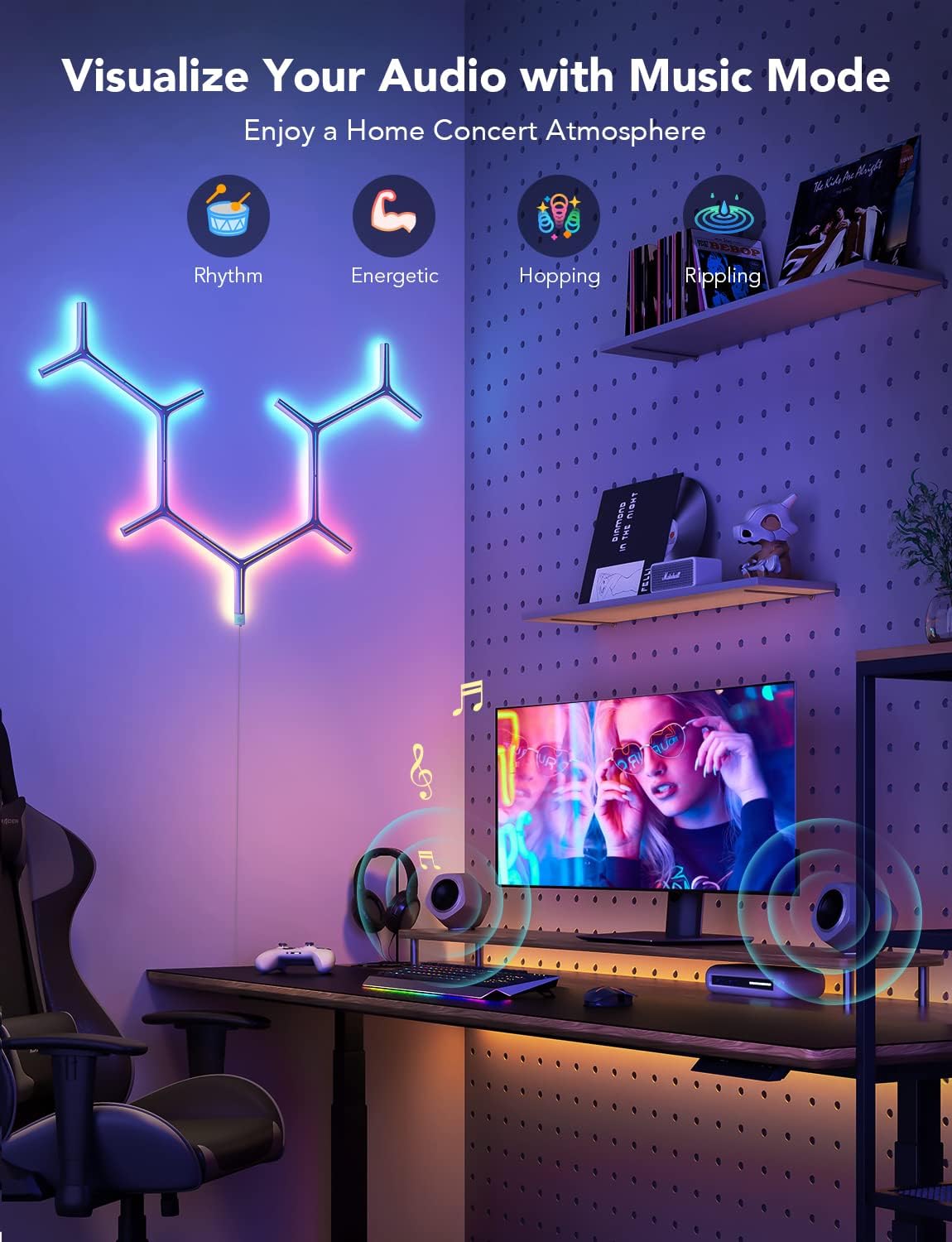 Govee Glide Y-Shape LED Light Panels 7-Pack (H6065) – 3D Metallic Smart RGBIC Wall Panels - إضاءة حائط