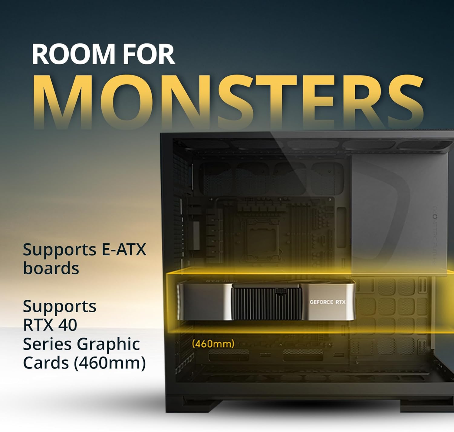 Geometric Future M5 Tempered Glass Mid Tower, E-ATX/ATX Gaming Case, 1.2mm Steel, Type C, Toolless Panels, Support 420/360 Radiator, ARGB PWM 140m Fan x 5 Pre-Installed, Black/Grey - كيس