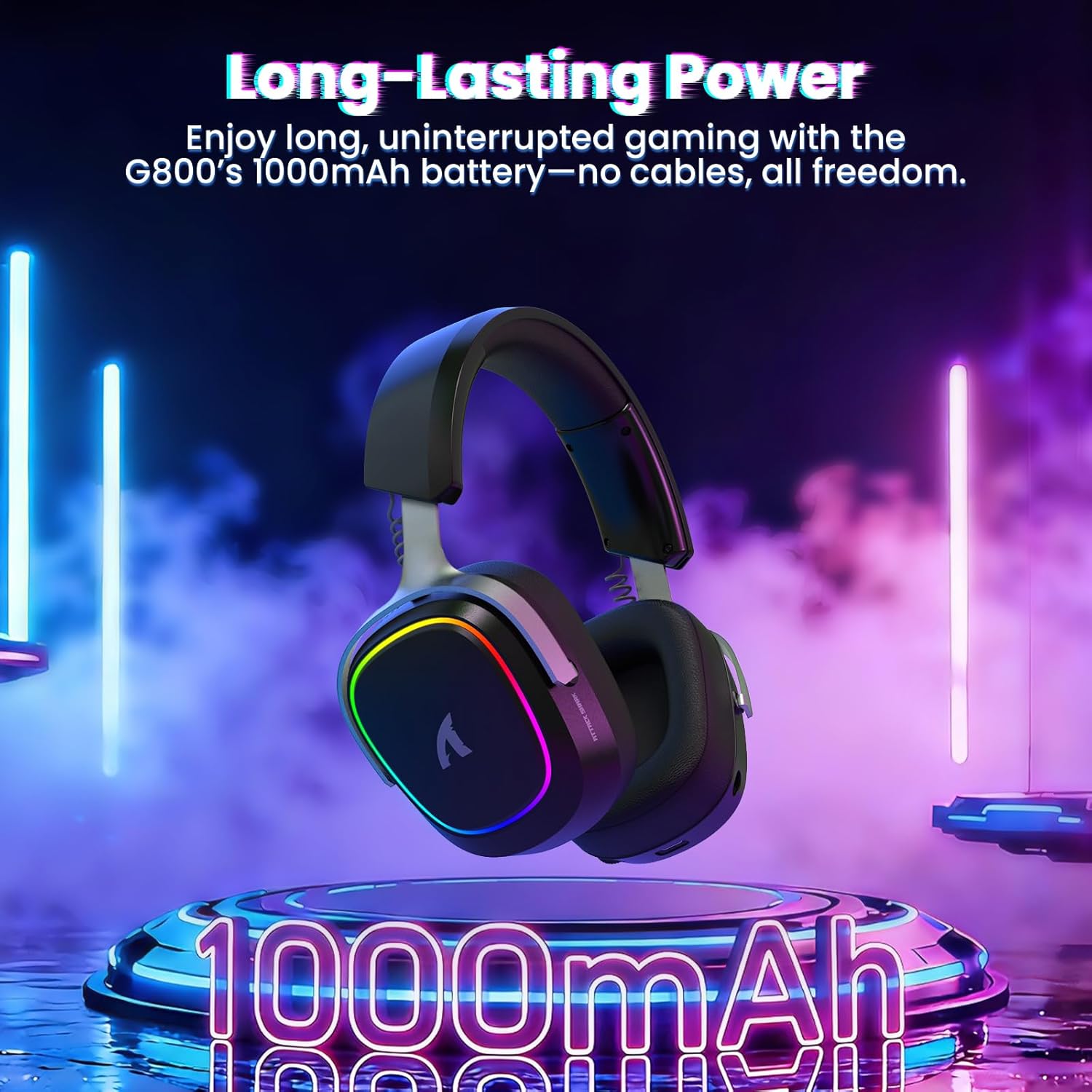 ATTACK SHARK G800 Wireless Gaming Headset, 7.1 Surround Sound Black - سماعة محيطية لا سلكية