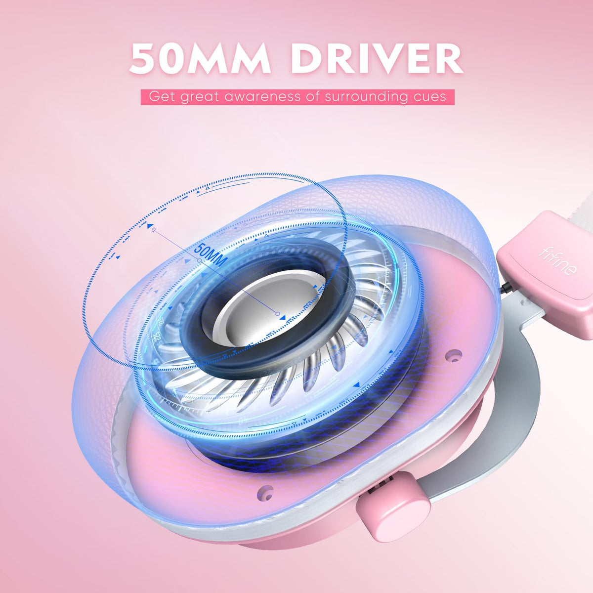 FIFINE AmpliGame H6 USB Wired RGB Gaming Headset (7.1 Virtual Surround Sound, 24-Bit Audio, 3 EQ Modes, Detachable Mic) Pink - سماعة