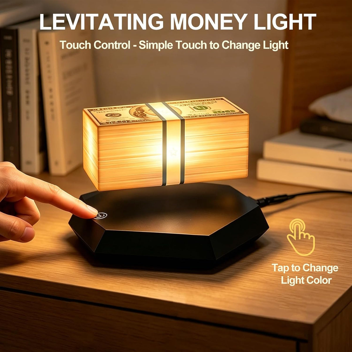Floating Money Lamp – Magnetic Levitation Dollar Lamp with 3-Color LED Ambient Light & 360° Rotation - مصباح المال العائم
