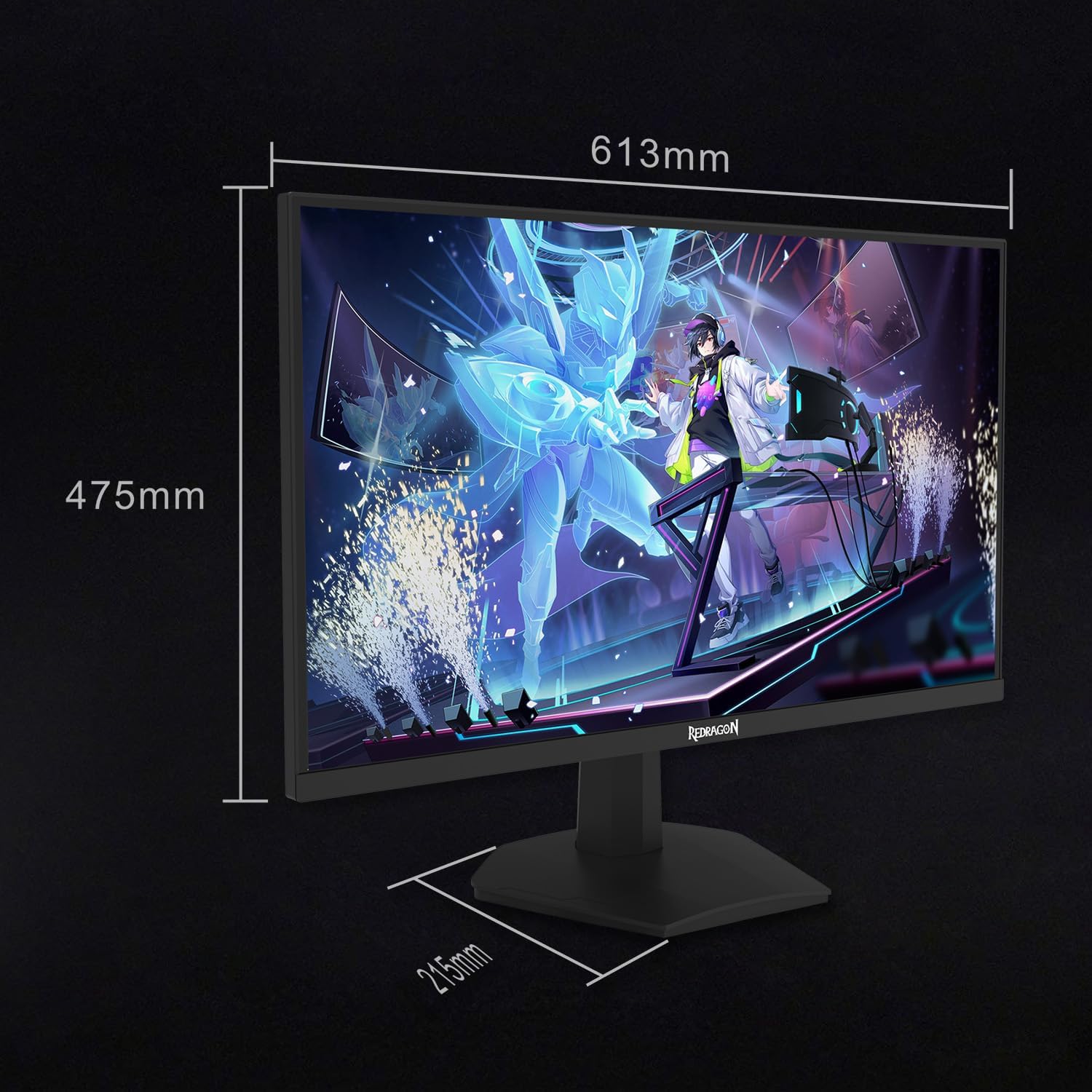 Redragon GM27X5IPS 27-inch FHD, 180Hz Refresh Rate, 1ms MPRT, IPS Panel Gaming Monitor with AMD FreeSync, Blur-Free Gaming with Vibrant Colors and Wide Viewing Angles - Black & Red - شاشه العاب