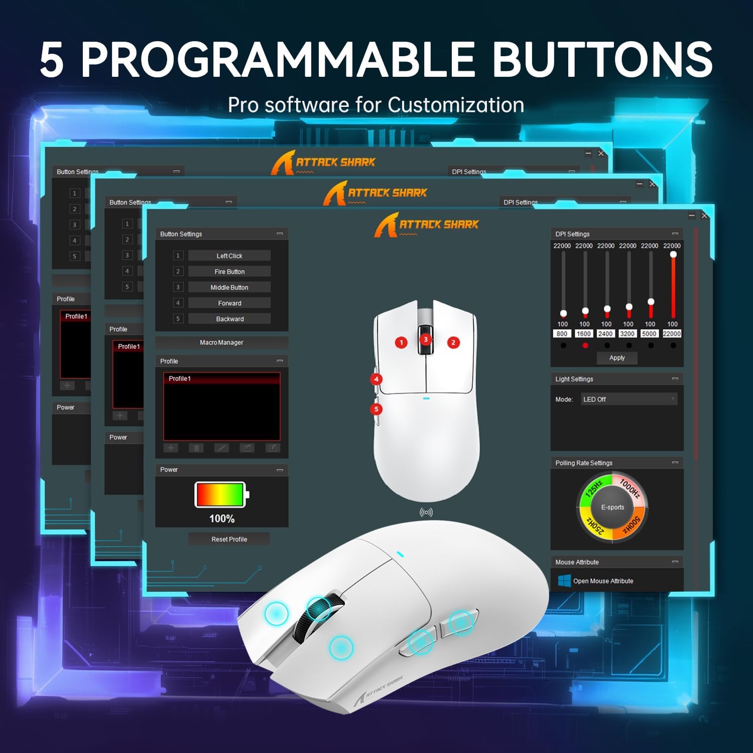 ATTACK SHARK X11 Lightweight Wireless Gaming Mouse with RGB Charging Dock,Tri-Mode-2.4G/USB-C Wired/BT,22K DPI,PAW3311 Optical Sensor,HUYU Switch, 5 programmable Buttons for PC/Mac(White)  - ماوس قيمنق لاسلكي