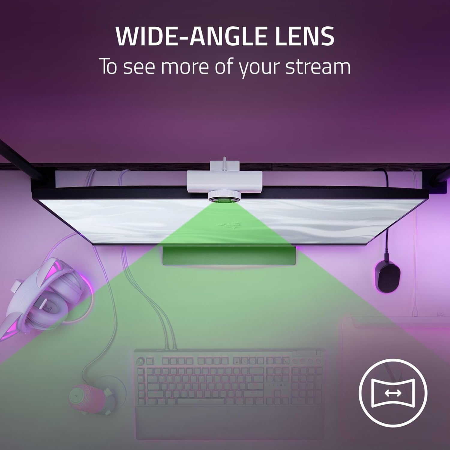 Razer Kiyo V2 X 2K (1440p) 60FPS Streaming Webcam Auto Focus - Built-in Microphone - Wide Angle Lense - Integrated Privacy Shutter - Works with OBS, Xsplit, Streamlabs, Discord, Zoom, Teams– White-كامرا ريزر