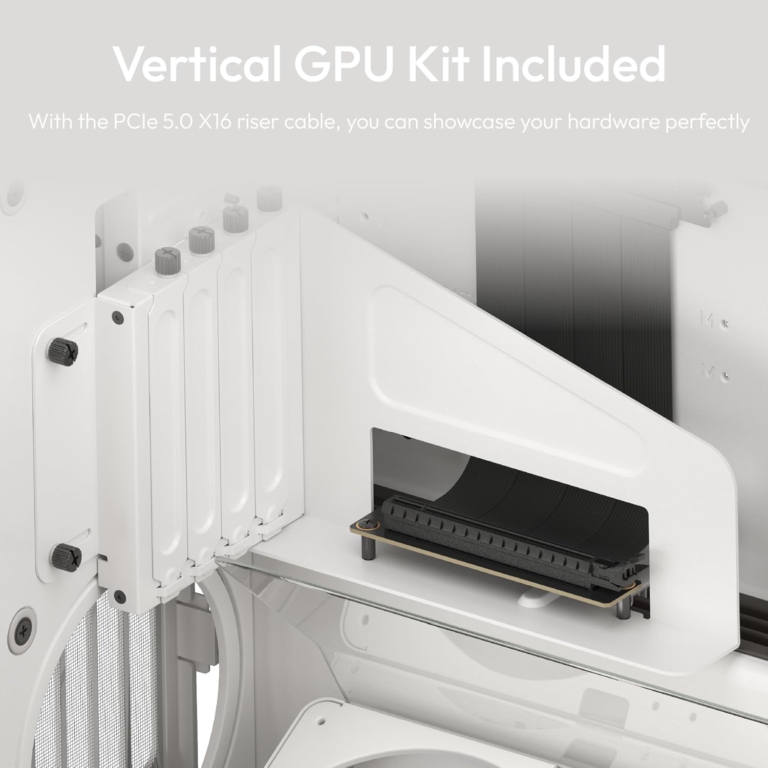 HAVN HS 420 VGPU Dual-Chamber Mid Tower ATX PC Case White | PCIe 5.0 Vertical GPU Kit, 11x 140mm Fan Slots & 2X 420mm Radiator Support, SimpliCable Cable Management, Tempered Glass, PWM Fan Hu - كيس ابيض