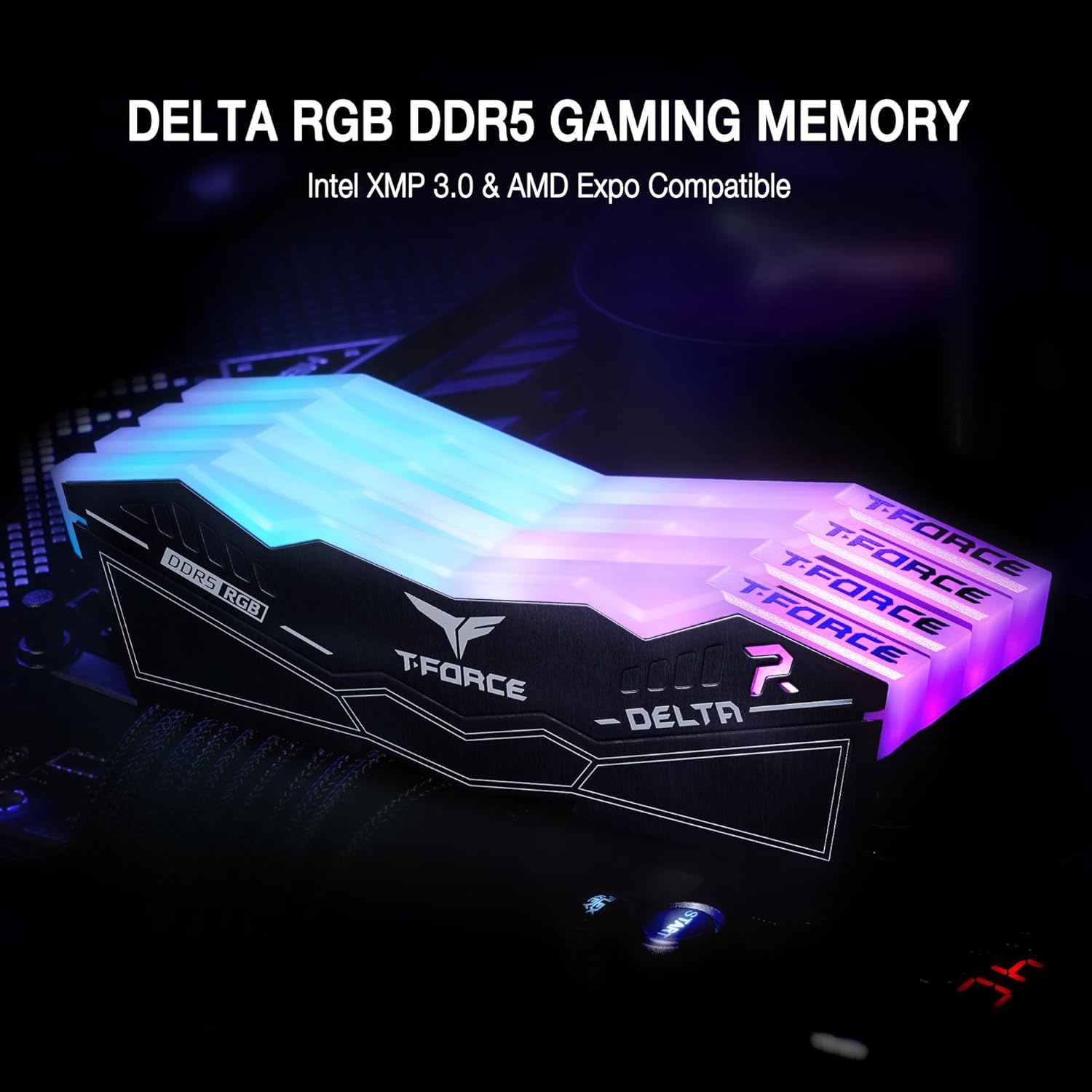 TeamGroup T-Force Delta RGB 32GB (2x 16GB) DDR5 6000 RAM, 38 CAS Latency, Intel XMP 3.0 Chipset, Black - رام