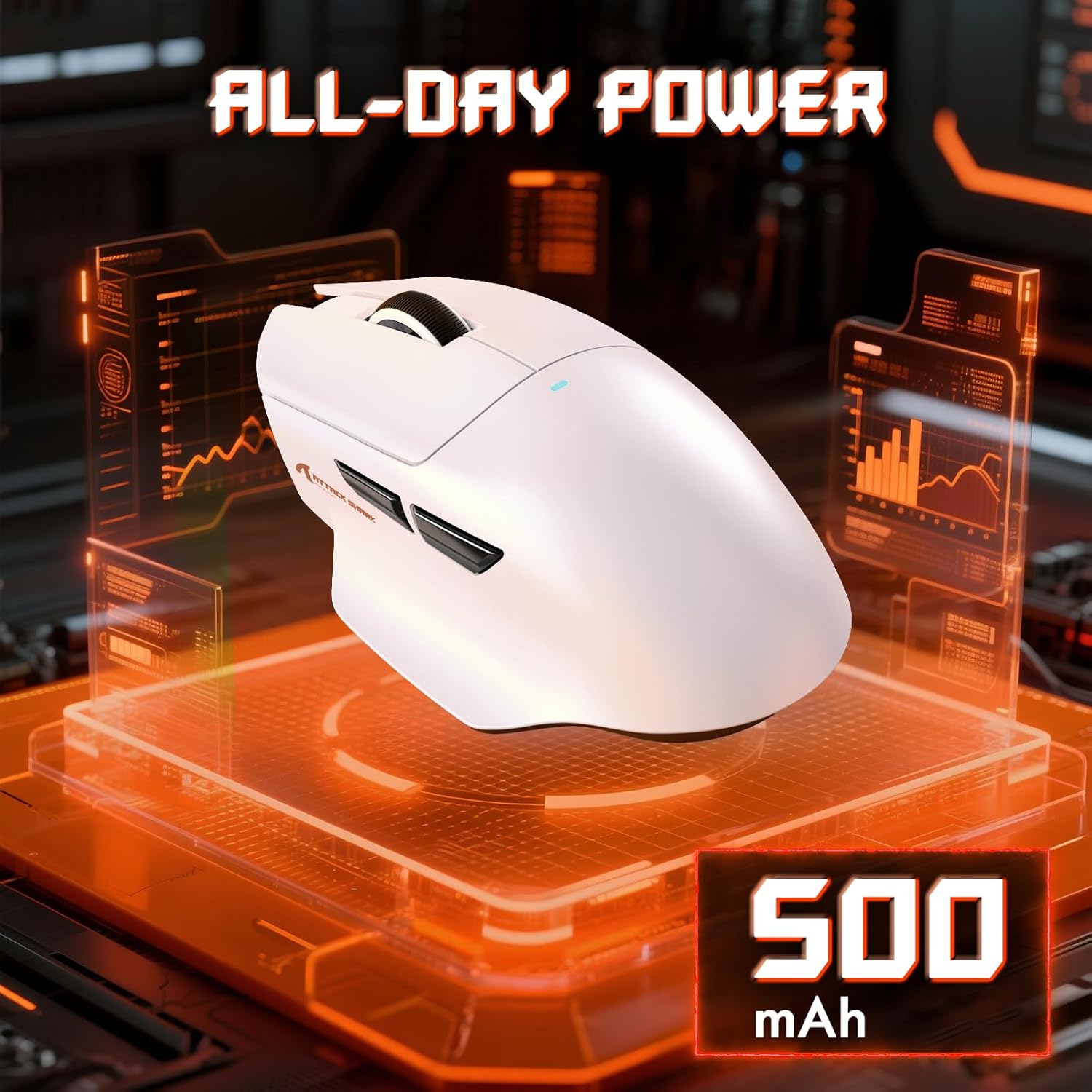 ATTACK SHARK V6 Ultra-Light Tri-Mode White Gaming Mouse with RGB Magnetic Charging Dock - ماوس ممتاز مع شاحن