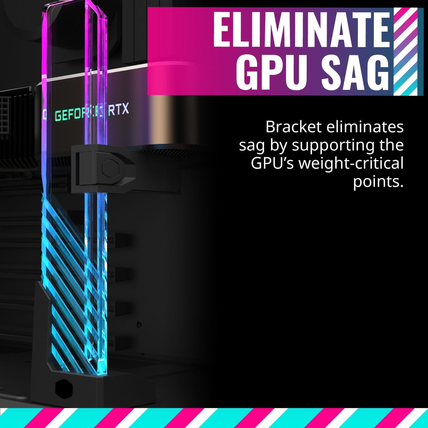 Cooler Master ARGB GPU Support Bracket, Edge-Lit ARGB Tempered Glass, Multiple Orientations - حامل كرت شاشة