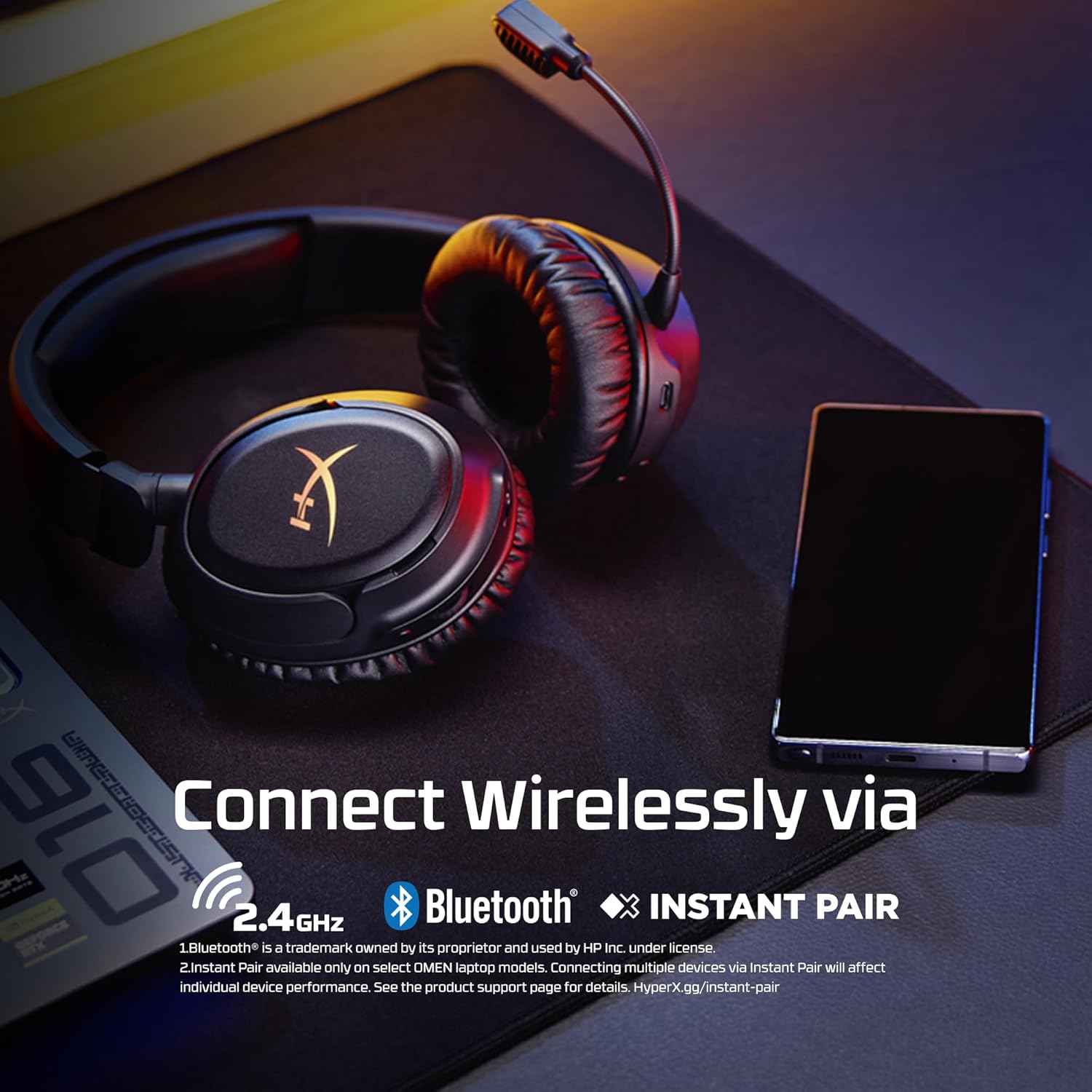 HyperX Cloud Flight 2 – Wireless Gaming Headset, Customizable RGB Lighting with Removable Earcup Plates, up to 100 Hours of Battery Life, 2.4GHz & Bluetooth, Multi-Platform Compatibility - White - سماعه وايرليس