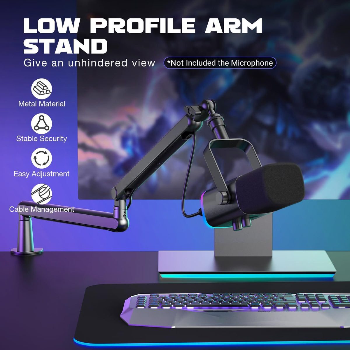 FIFINE BM88 Low Profile Microphone Boom Arm – Heavy-Duty All-Metal Desk Stand, Hidden Cable Management & 360° Rotation - ستاند مايك