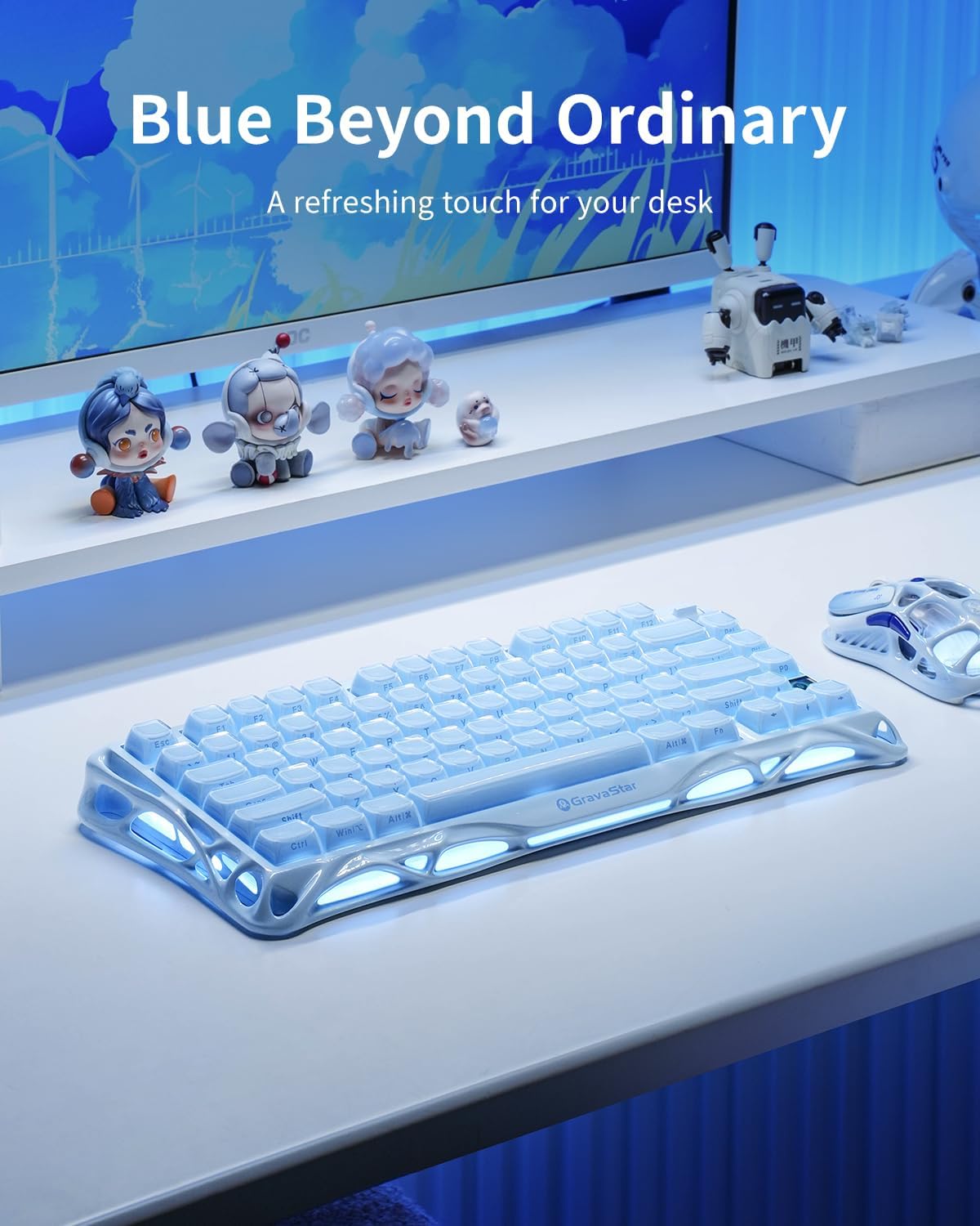 GRAVASTAR MERCURY K1 75% Wireless Tri-mode Mechanical Gaming Keyboard – Ice Blue - كيبورد احترافي لاسلكي