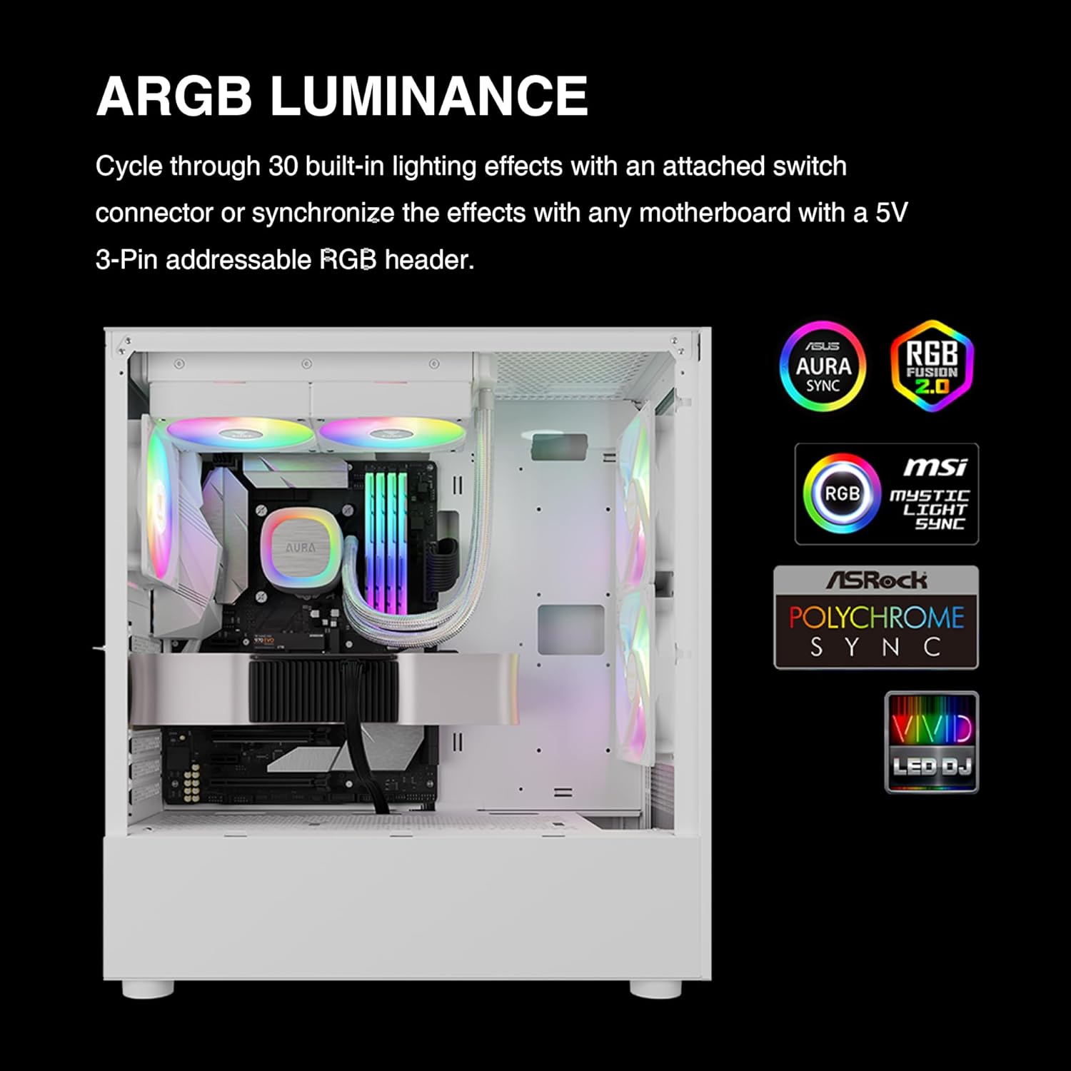 Gamdias Aura GL240 V2 WH CPU Liquid Cooler White Support Intel & AMD CPU Socket AM5, AM4, AM3+,AM3,AM2,LGA1700, 1200, 2066, 1151,1156 | 3rd Gen Dual Chamber Pump/Close-Loop AIO - مبرد مائي