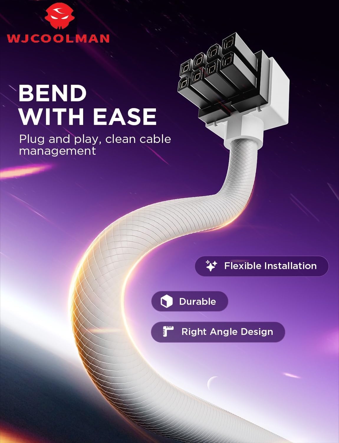 WJCOOLMAN Hydrus 8PIN ARGB CPU Extension Cable 30mm White - كيبل أبيض مضيء
