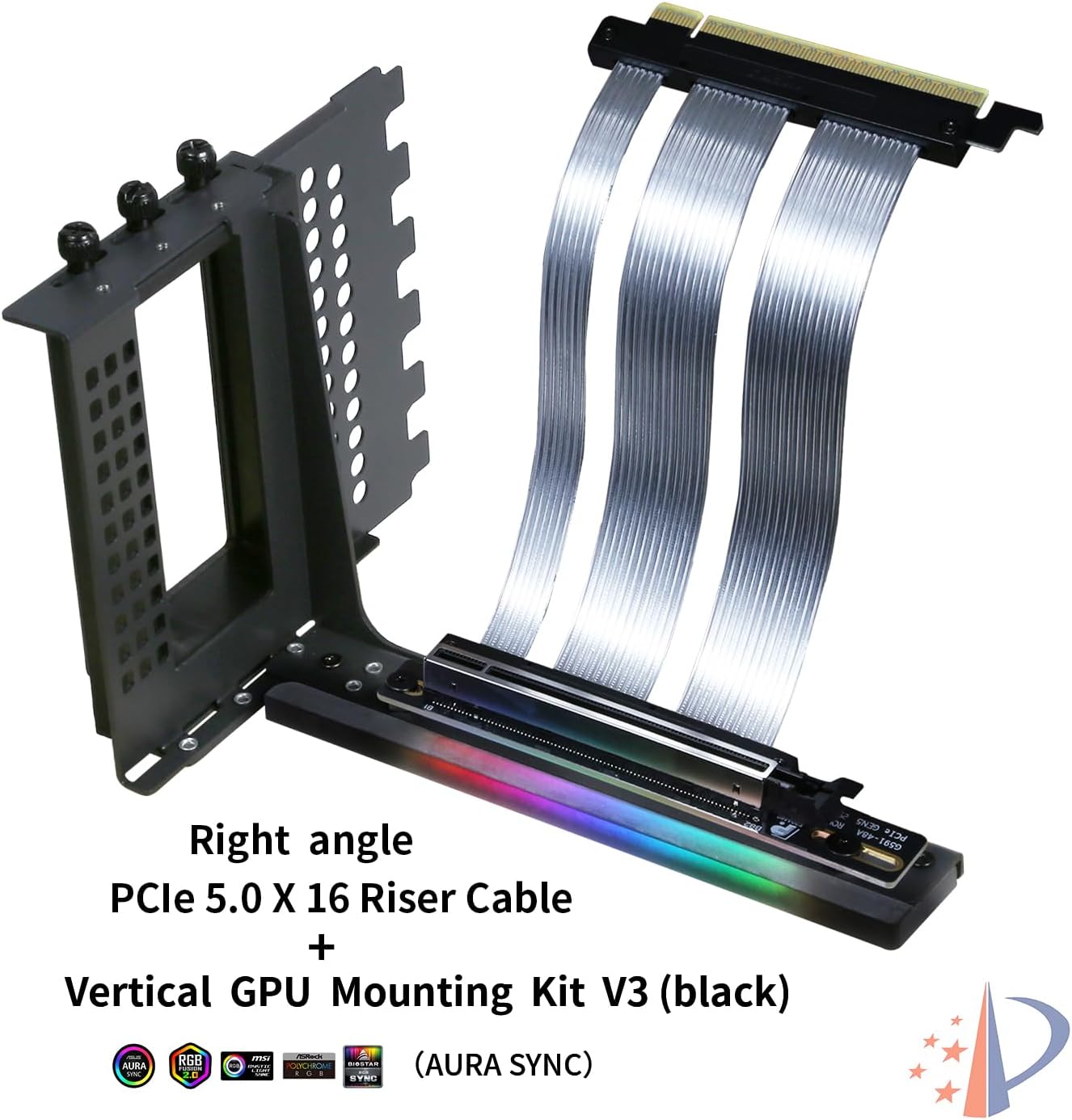GIGA-MEGA GPU Vertical Mount, PCIe X16 GEN5 Riser Cable, 15/18/20cm for RTX 5090, Black - حامل لكرت الشاشه